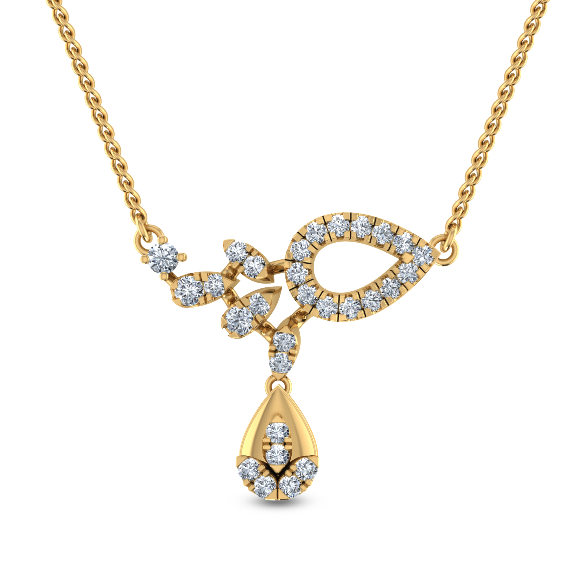 Leaf Diamond Double Hook Pendant Necklace