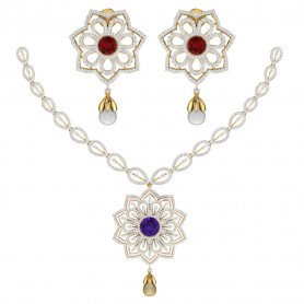 Bridal Diamond & Gemstone Jewelry Set-Necklace & Danglers