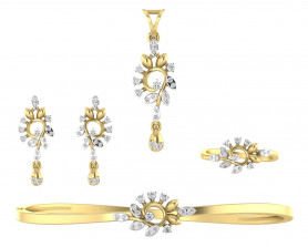 Diamond Jewelry set - Pendant, Earring, Ring & Bracelet
