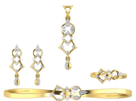 Diamond Jewelry Set - Pendant, Earring, Ring & Bracelet