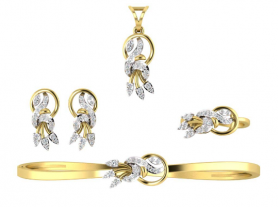 Diamond Jewelry Set - Pendant, Earring, Ring & Bracelet