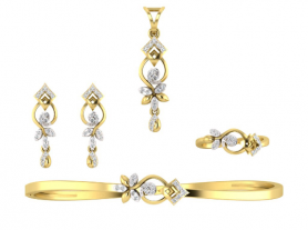 Diamond Jewelry Set - Pendant, Earring, Ring & Bracelet