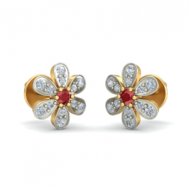 Diamond & Ruby Floral Studs