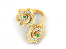 Floral Diamond and Gemstones Cuff Ring