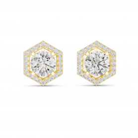 Diamond Earrings Studs Solitaire Hexagonal Halo
