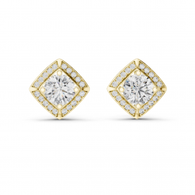 Lab grown Diamond Earrings Studs Solitaire Cushion Halo