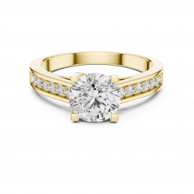 Diamond Ring  Solitaire Grooved Shank Accent Diamonds Tab Prongs