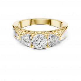 Diamond Ring Lab Grown Three Stone Filigree Grooved Two Tone